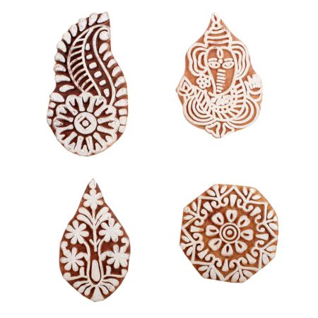 Set of 4 Piece New Mix Wooden Printing Block